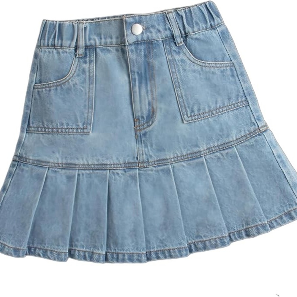 Pleated A Line Mini Denim Skirt - Picture 7 of 11